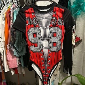 SHEIN Red and Black Graphic Bodysuit
